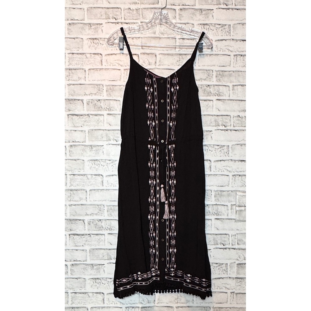 Knox Rose‎ Dress Sleeveless Casual Embroidered Tassel Accents Black  boho beachy